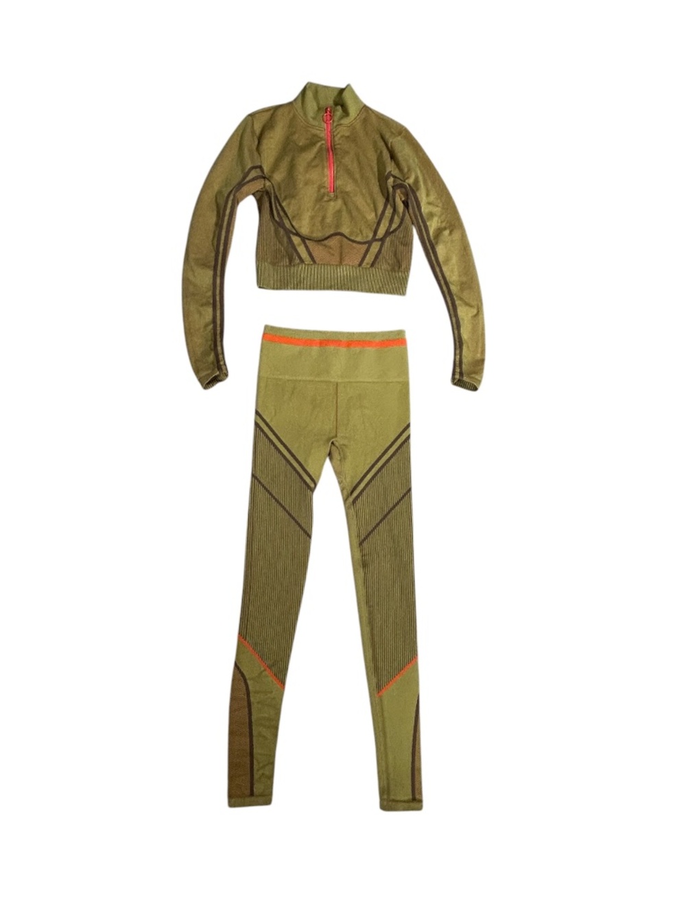 Fabletics 2-Piece Seamless Athleisure Set Olive Green Leggings + Crop Zip Top - Picture 5 of 7